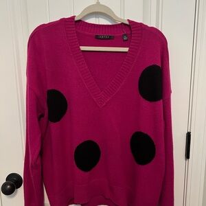 Cyrus Magenta V-Neck Sweater with Black Circles